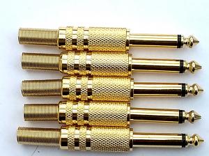 5 x GOLD MONO GUITAR 6.35MM JACK PLUG